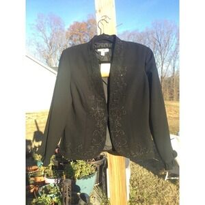 Coldwater creek womens black beaded blazer NEW 10p petite 10 ruffle holiday